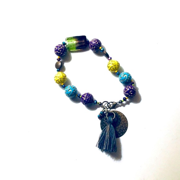 Mardi Gras Party Gras Handmade Tassle Bracelet by McGlamorous - Picture 4 of 12